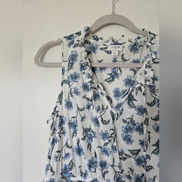 J. Crew Size 10 Womens White Blue Floral Cotton Sleeveless Maxi Dress - Picture 4 of 10